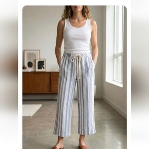 ​Land N Sea Linen Blend Striped Crop Pants | Coastal Grandmother Beachy Nautical